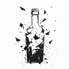 Broken Glass Bottle Sharp Shards Glass Image vector Isolated on white background.