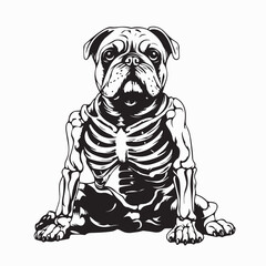 Creepy Bulldog Skeleton Posing Frighteningly in Dark Vector Art