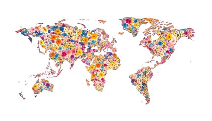 World map made of colorful flowers.