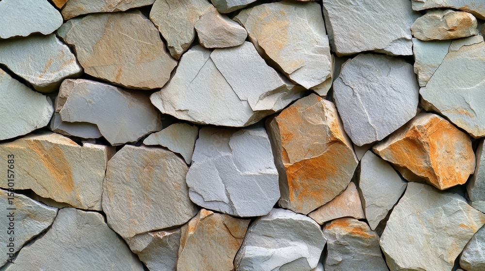 Aufkleber wall made of rocks with some of them being brown. the wall is made of many different sized rocks