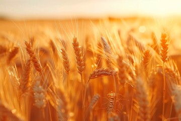 Golden Wheat Field Bathed in the Soft Glow of a Setting Sun During a Peaceful Evening