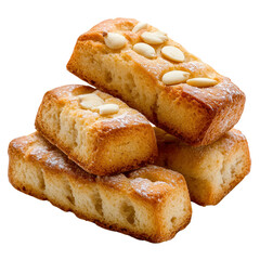 Almond Financier Delight: A stack of golden-baked financiers, each delicately crowned with an almond, creating a visual feast of delicious dessert.