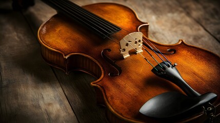 Fototapeta premium Close-up of a polished wooden violin.