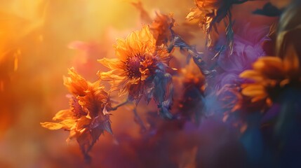 Dried flowers bathed in warm, golden light.