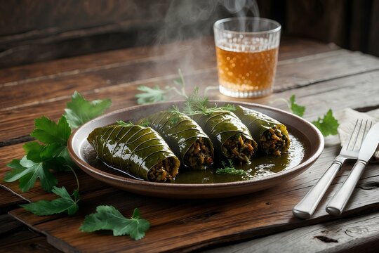 Japrak: Dive into the Richness of Albanian Cooking with These Savory Grape Leaves Filled with Rice, Meat, and Spices, Offering a Unique and Hearty Taste of Local Culinary Heritage