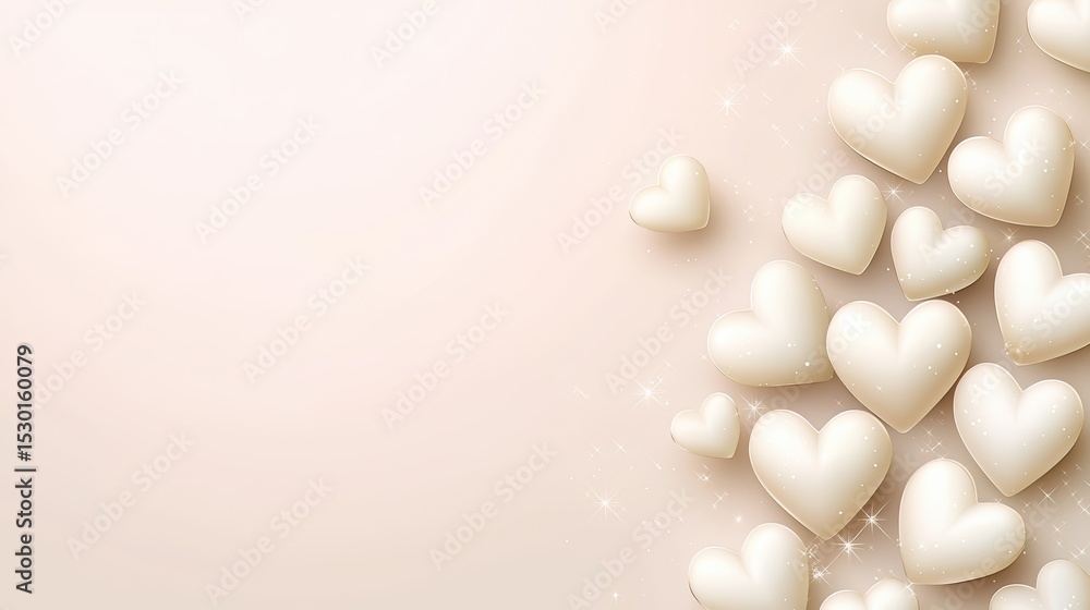 Aufkleber White background with a large number of hearts scattered around it. The hearts are all different sizes and are placed in various positions. Scene is one of love and affection