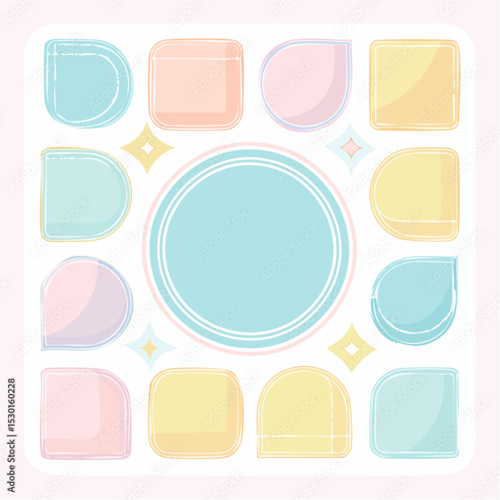 Poster vector of instagram-style layouts with blank highlight shapes and soft pastel frames, styled cleanly