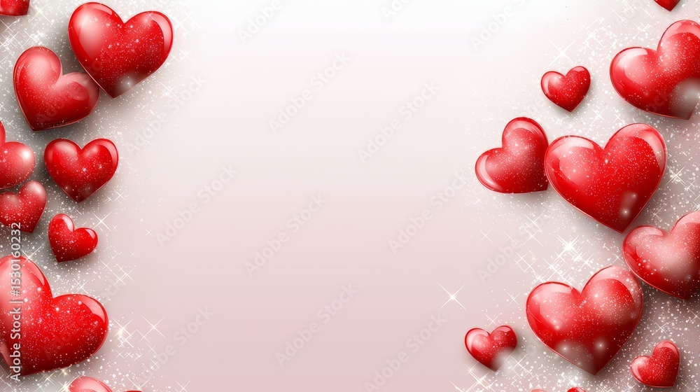 Poster white background with a red heart on it. the heart is surrounded by other red hearts. concept of lov