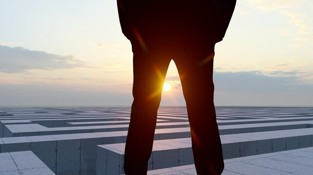Man standing on a maze and thinking(Produced using 3D software Lumion)