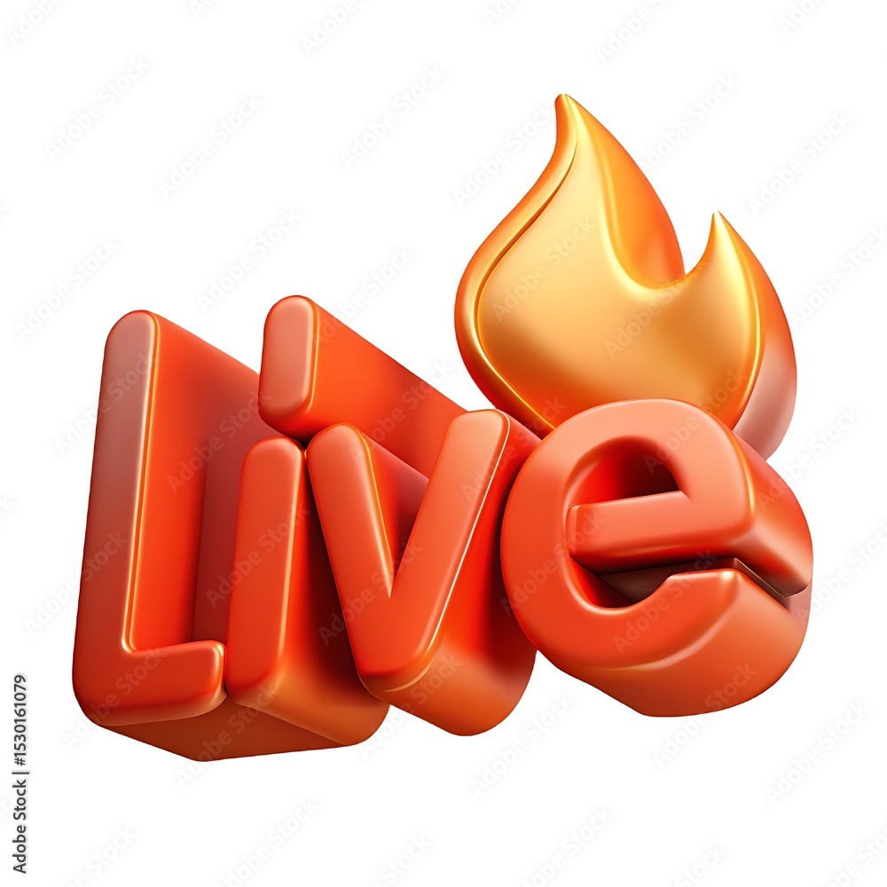 Poster 3d render of live text with flame isolated on white background