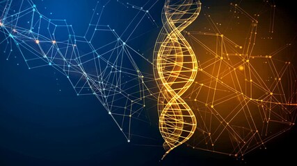 Golden DNA Double Helix Structure with Digital Network Connections in Bright Light - Powered by Adobe