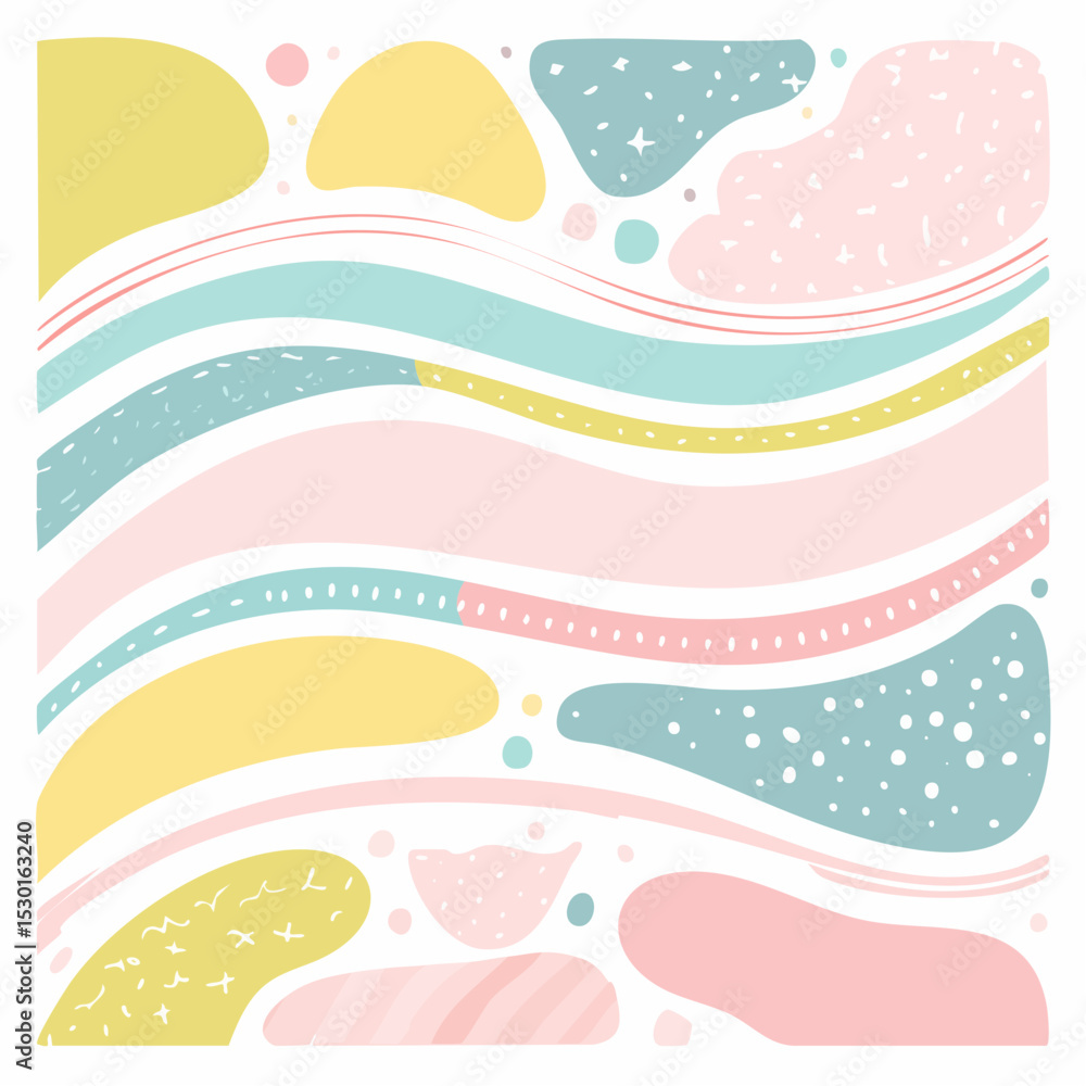 Aufkleber vector of wavy blobs, pastel highlight shapes, and decorative tape strips in a trendy layout on whit