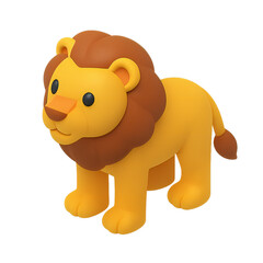Cartoon lion figure with brown mane standing on a white background.
