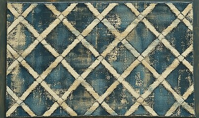 Blue and beige crisscross pattern rug