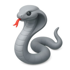 A stylized, grey cobra with a red tongue, posed against a white background.