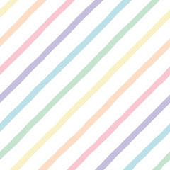 Seamless pattern with cheerful hand-drawn pastel Rainbow diagonal stripes on a clean white background, perfect for adding a soft, playful touch to your design.