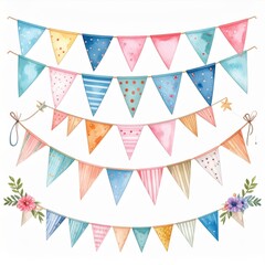 Colorful Watercolor Bunting with Pastel Triangles