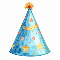 Blue Watercolor Party Hat with Stars