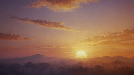 Warm Sunset Abstract Background with Hazy Iridescent Light