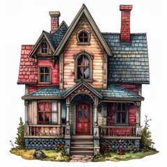 Obraz premium Vintage Watercolor Painting of an Old House