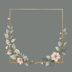Modern geometric golden frame (e.g., square or abstract shape) accented with minimalist watercolor botanical accents