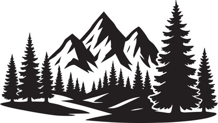 Obraz premium Mountain, Tree And Brids silhouette Vector | Minimalist & Trendy Mountain, Tree And Brids Silhouette Design | Unique & Stylish Mountain, Tree And Brids Artwork for Vector design