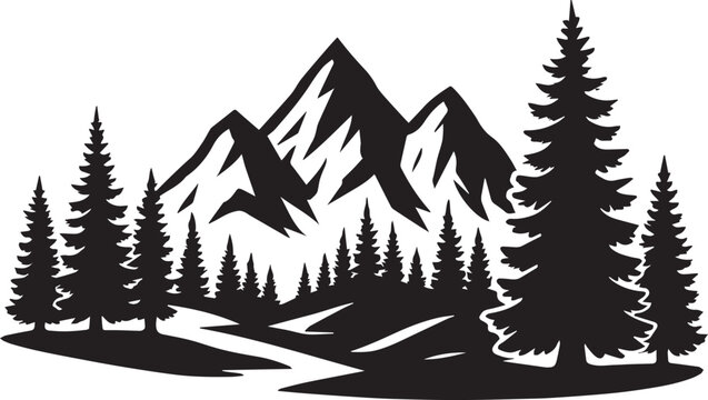 Mountain, Tree And Brids silhouette Vector | Minimalist & Trendy Mountain, Tree And Brids Silhouette Design | Unique & Stylish Mountain, Tree And Brids Artwork for Vector design