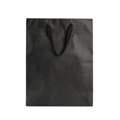 Black paper bag isolated on white background.