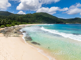 Aerial drone of tropical landscape with a beautiful beach. Police Bay Beach.