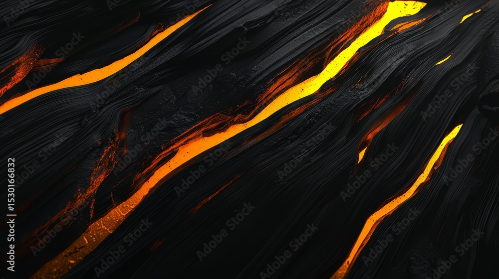 Poster black and orange background with a lava flow. the lava is orange and black, and it looks like it's f