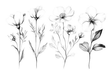 Botanical of elegant flowers artistic display minimalist style isolated on transparent background