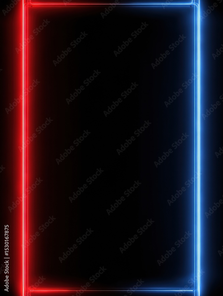 Poster neon red and blue divided bracket concept with a glowing effect and clear left margin for creative d