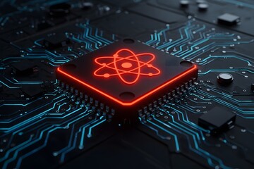 Quantum Computing Revolutionizing Information Processing Illustrated on a Processor, Generated AI