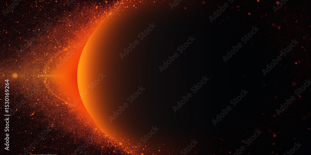 Poster abstract orange sphere with particle effect in dark space background for science and technology