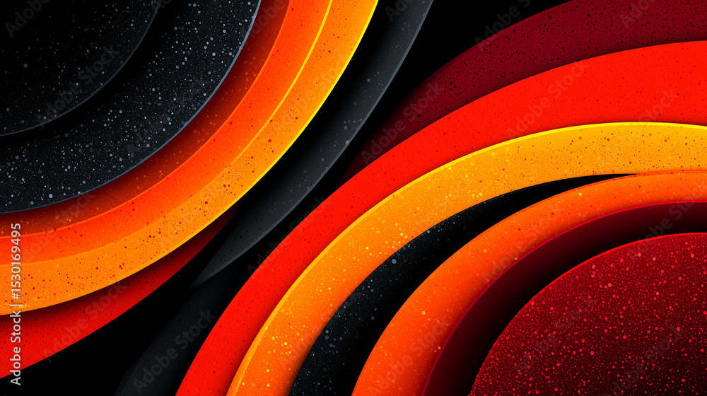Poster abstract curve layered background in red orange and black with speckled texture