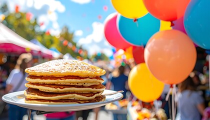 National Pancake Day Poster, Festival with Balloons