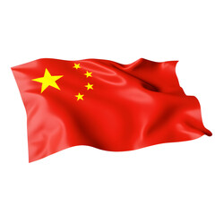 Chinese flag with five stars, red background, flowing motion, no flagpole, isolated on white background, commercial photography