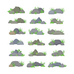 Stone, Rock and Grass Compositions for Decorative Purposes Cartoon Illustration Collection