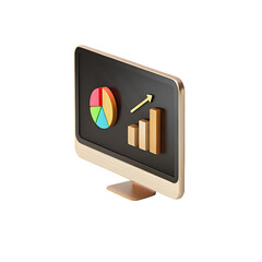 Monitor display showing business growth chart pie chart data analysis financial report 3d render illustration 