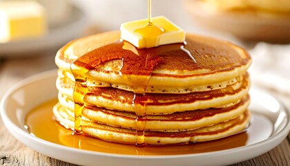 Maple Syrup on Fluffy Pancakes, Melting Butter