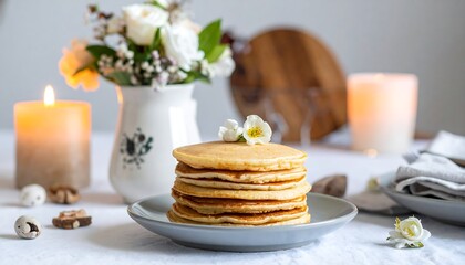 Charming Pancake Breakfast, Candlelit Table