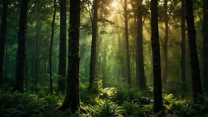 Earthy Abstract Background with Sun-Dappled Forest Light and Bokeh Effect