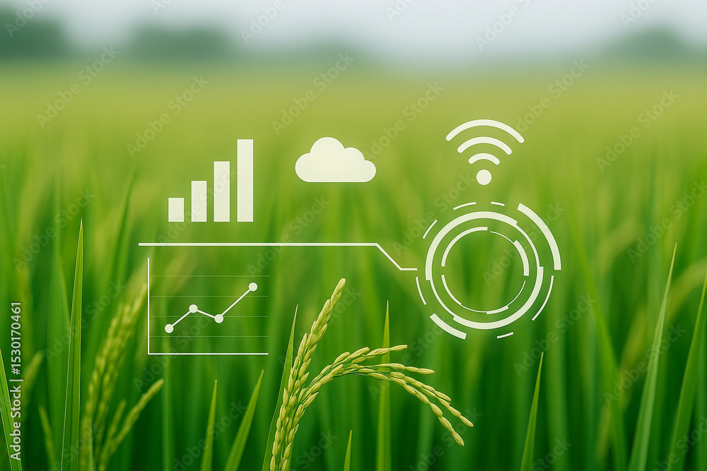 Poster ai generated image of smart agriculture concept with futuristic hud overlays showing data charts clo