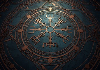 Naklejka premium Intricate Ancient Symbolism on a Dark, Textured Surface