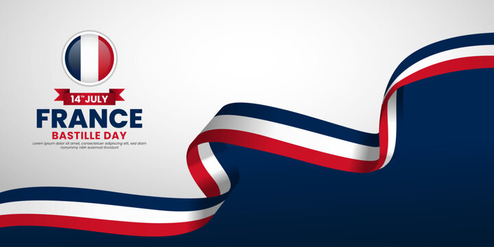 France bastille day banner background 14 July design element with waving ribbon flag