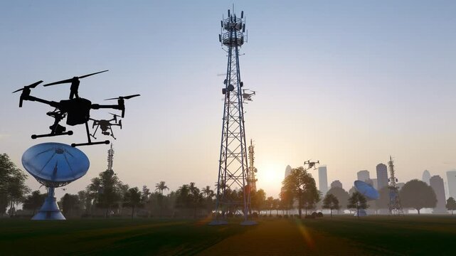 Drones detect 5G communication radar base stations(Produced using 3D software Lumion)