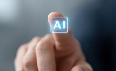 A hand is pressing a button that says AI