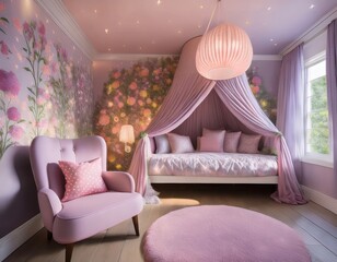 Fairy garden-inspired girls’ room with floral wallpaper