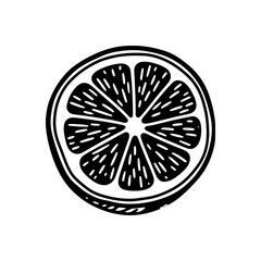 Hand-drawn black and white lemon slice