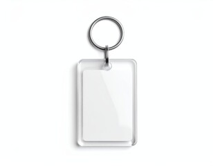 Mockup of a blank clear acrylic keychain with metal keyring